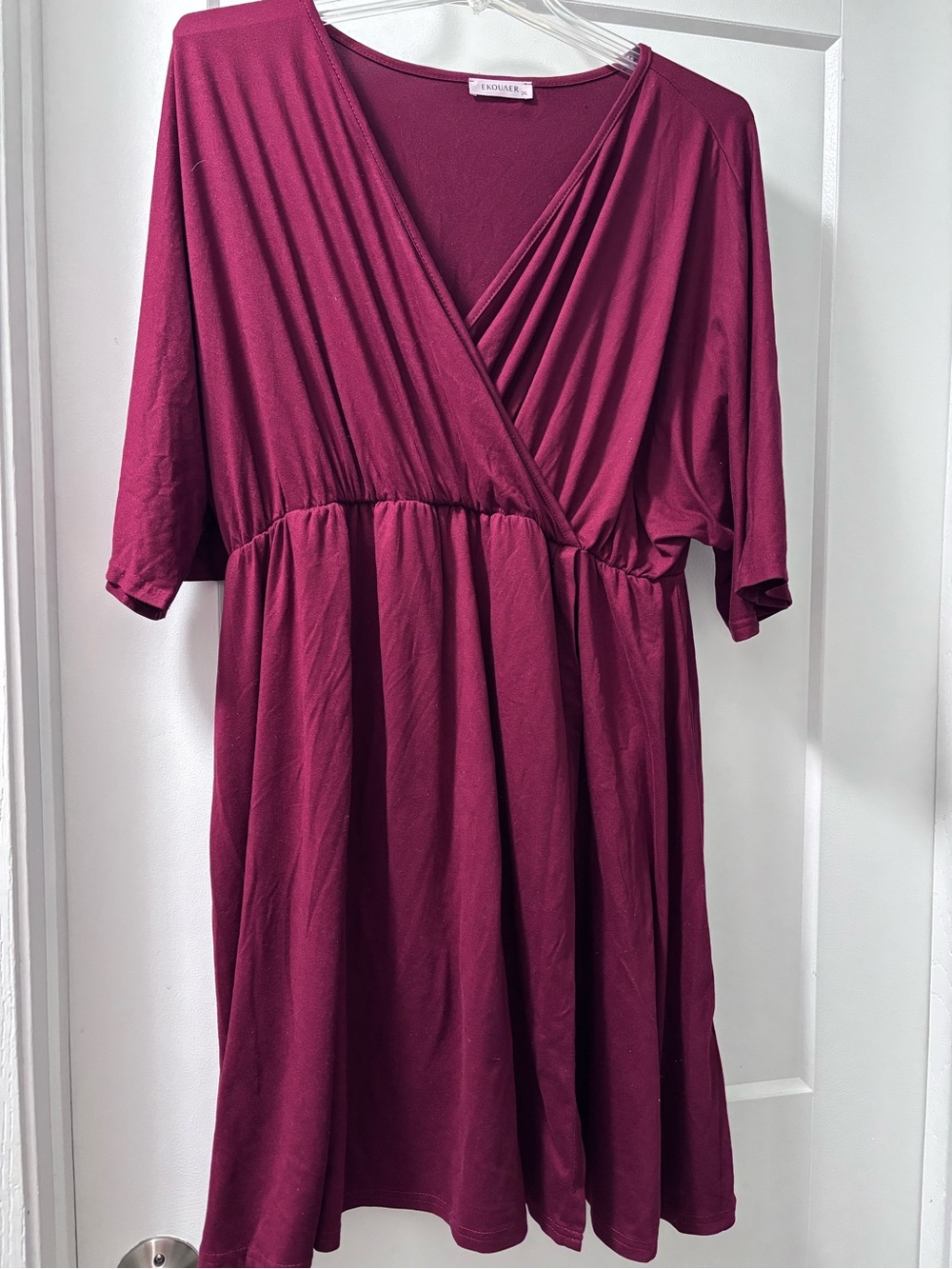 Women's Wrap-Style Short Sleeve Dress in Wine